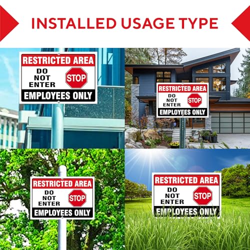 Do Not Enter Restricted Area Employees Only Signs Outdoor - 8x12 Rust Free Aluminium Metal No Entry Sign, UV Protected, Waterproof, Weather Resistant, Durable Ink and Easy to Install & Read - 2 Pre-drilled Holes (Pack of 3, 18"x24") - color: Pack of 3, si