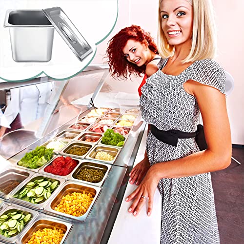 8 Pack Stainless Steam Hotel Pan 6 Deep Steam Table Pan with Lid 0.8 mm Thick Stainless Steel Restaurant Anti Clogging Steamer for Party, Restaurant, Hotel(1/6 Size) - size: 1/6 Size