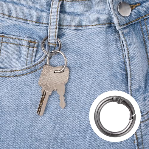 HINZIC Metal Spring O Rings, Round Colorful Keychain Snap Clip - color: Silver, Gold, Black, Ancient Cyan,16Pcs