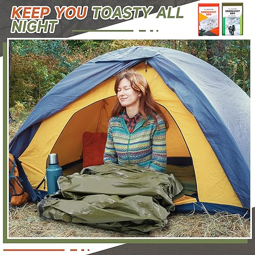 Preboun Emergency Sleeping Bag Bulk Portable Lightweight Survival Bag Thermal Bivy Sack Emergency Blanket Survival Gear for Outdoor Camping Hiking Homeless People Shelter