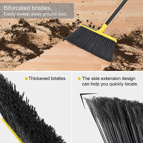 4 Packs Outdoor Broom for Floor Cleaning with 58" Long Handle, Heavy-Duty Commercial Brooms for Sweeping Indoor Outdoor Courtyard Restaurant Garage Patio Decks Mall Market Kitchen Office Lobby Shop - color: Yellow Broom