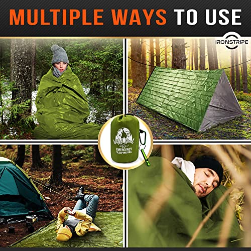 Ironstripe Bivy Sack XL Waterproof Survival Sleeping Bag with Emergency Whistle, Built-in Hood & Thermal Mylar - Tear & Puncture-Resistant