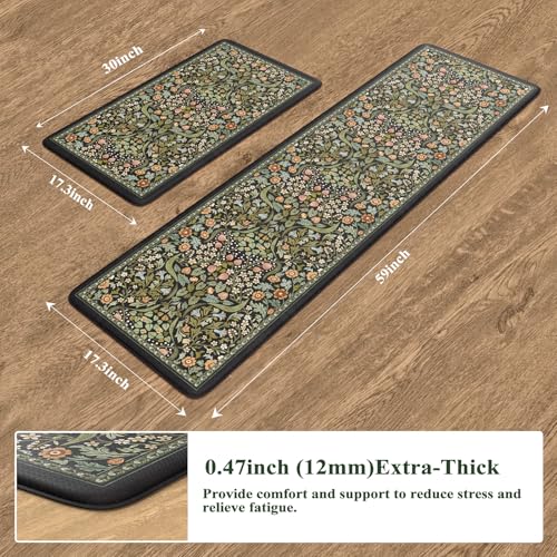 Collive Anti Fatigue Mats for Kitchen Floor, Padded Runner Rugs Sets of 2 - color: Black, size: 17.3"x59"+17.3"x29"