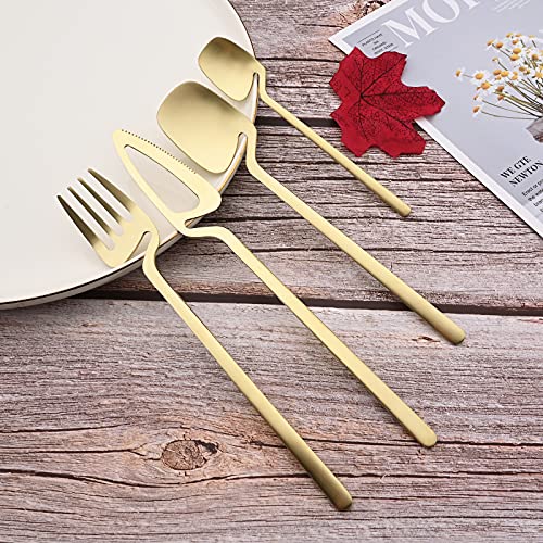 JASHII Silverware Set Satin Finish 24-Piece Stainless Steel Flatware Set Kitchen Utensil Set Service for 6 Tableware Cutlery Set Dishwasher Safe (Matte Champagne Gold) - color: Champagne gold 24pcs, size: service 6