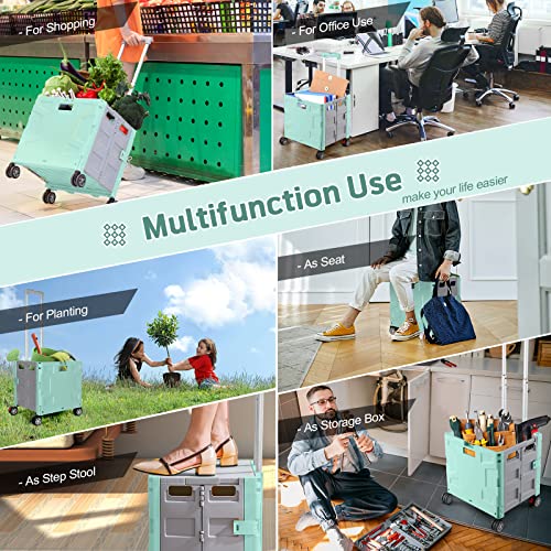 FELICON Folding Utility Cart Rolling Crate Handcart Basket Tote-Green+Gray - color: Green+gray, size: FW548-Hidden Lid