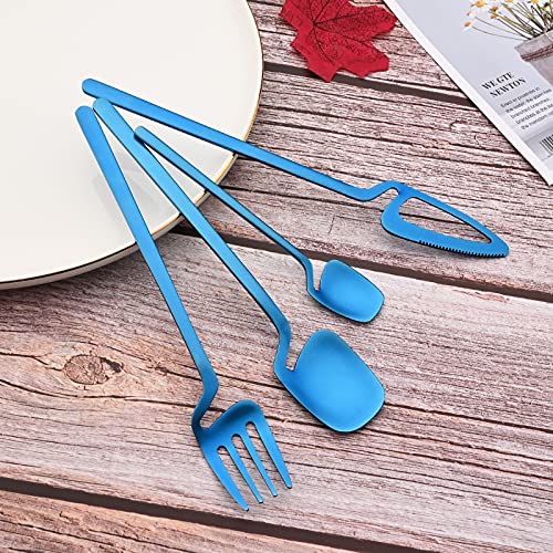 JASHII Silverware Set Satin Finish 24-Piece Stainless Steel Flatware Set Kitchen Utensil Set Service for 6 Tableware Cutlery Set Dishwasher Safe (Matte Blue) - color: Blue 24pcs, size: service 6