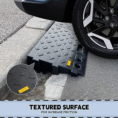 4" high 2-Piece Portable Automotive Curb Ramp, Heavy-Duty Plastic Threshold Ramp Track Interlocking Step Ramp Structure 6600 Lbs Load Capacity for Cars, Wheelchairs, Bikes, Motorcycles