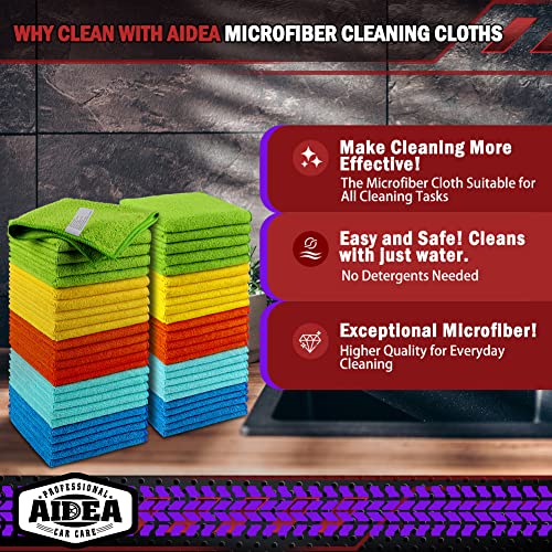 AIDEA Microfiber Cleaning Cloth, 600PK, Microfiber Towels for Cars, 12×12" - color: Yellow Blue Green, size: 600PK