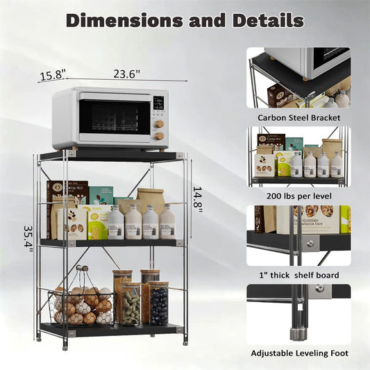 3-Tier Industrial Bookshelf, Wood and Metal Shelf Unit, Storage Bookcase - color: Black, size: 3T24IN