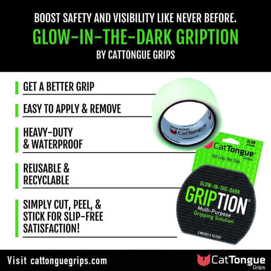 CATTONGUE GRIPS 2" x10' Grip Tape Roll, Non-Abrasive, Waterproof, Glow - color: Glow In The Dark, size: 2" x 10'