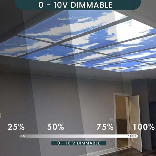 2x4 LED Sky Light Flat Panel, 72W, 9000 Lumens, 6500K Cool White, 0-10V Dimmable Recessed Drop Ceiling Lights, Lay in Fixture for Office & Commercial, 120-277V, ETL Listed (16 Pack) - size: 2x4 - 16 Pack
