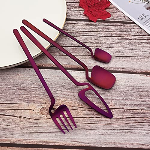 JASHII Silverware Set 24-Piece Stainless Steel Flatware Kitchen Utensil Service for 6 - Tableware Cutlery Dishwasher Safe (Matte Purple, Satin Finish) - color: Purple 24pcs, size: service 6