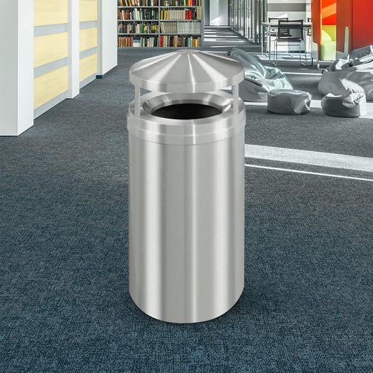 16 Gallon Satin Aluminum Waste Receptacle | Heavy-Duty Commercial Trash Bin | Rust & Tarnish Resistant | Durable Indoor Waste Container | (Canopy Top) - size: 16 Gal, style: Canopy Top