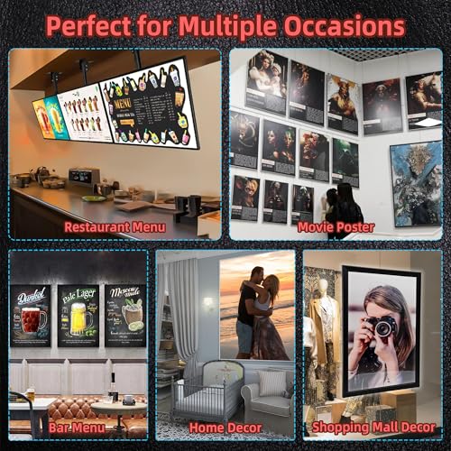 Custom LED Menu Poster Frame, Ultra-Thin Black / Silver Backlit Food Photo Frame for Restaurant, Cafes, Store, Bar, Hotel, Theater, Cinema Advertising Display, Optional Size (A1, A2, A3, A4 and More)