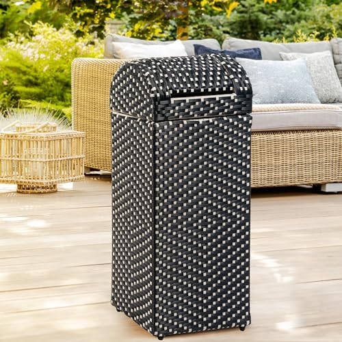 happimess Darla 13 Gal Outdoor Trash Can Swing Top, Dark Navy/White - color: Dark Navy/White, size: 13 Gallons