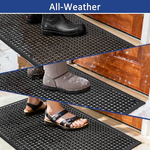 Anti Fatigue Rubber Floor Door Mats Restaurant Kitchen Outdoor Rubber Drainage Floor Mat Durable No Slip Commercial Bar Floor Mats Used for Garage Black 36" x 60" - color: Black