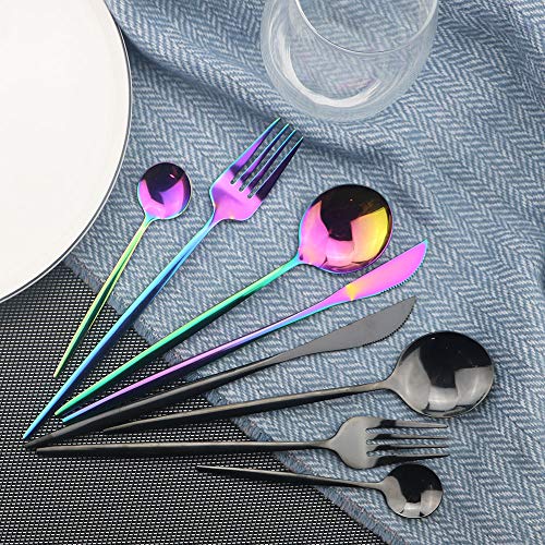 JASHII Flatware Set 24 Piece, Stainless Steel With Titanium Colorful Plated, Multicolor Flatware Set, Silverware, Rainbow Color Cutlery Set Service For 6 - color: Rainbow