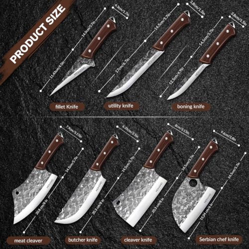 MDHAND Butcher Knife Set, Hand Forged Butcher Chef Knife Set with Roll Bag - size: 14PCS Auspicious Cloud Butcher Knife Set