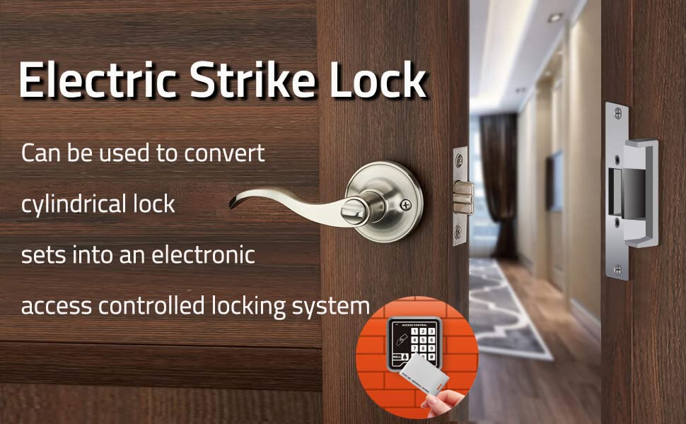 Electric Door Strike Lock ANSI Standard Heavy Duty Fail-Secure/Fail-Safe Adjustable 12V DC for Door Access Control System Cylindrical Locksets Silver - color: Silver