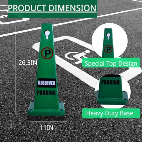 BESEA 4Pack No Parking Cone Green Caution 4 Sided No Parking Cone Reserved Parking - color: Green, size: 26.5INCH With Caution Sign