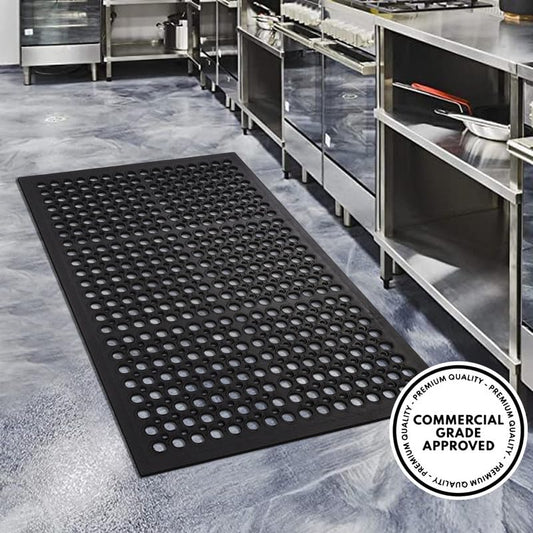 A1 Home Collections Anti Fatigue Mat, 0.6" Thick Heavy Duty Rubber Floor Mat with Drainage Holes - Non-Slip Kitchen, Bar & Restaurant Mat, 36x60 in (3 Pack) - size: 3 Pack - 60"L x 36"W x 0.6"Th