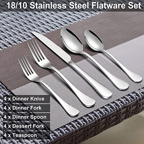 LIANYU 20-Piece 18/10 Flatware Set, Stainless Steel Fancy Silverware Cutlery Set for 4, Tableware Eating Utensils for Restaurant Wedding, Dishwasher Safe, Mirror Polished - style: Round Edge