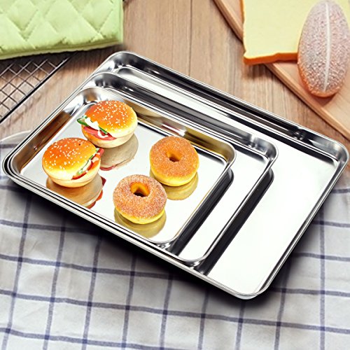 Baking Sheets Set of 2, Bastwe Stainless Steel Baking Pan Tray Cookie Sheet, Size 10 x 8 x 1 inch, Non Toxic & Healthy, Rust Free & Easy Clean - size: 10 inch