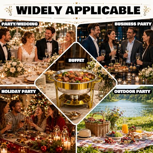 Chafing Dishes for Buffet, 4 Pack 7QT Round Gold, Pre-Assembled Stands - color: Gold