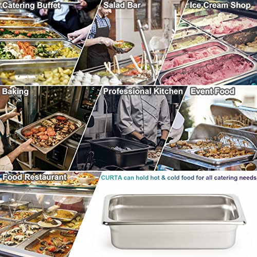 CURTA 6 Pack Anti-Jam Hotel Pans, 1/4 Size 2 1/2 Inch Deep, NSF Commercial 18/8 Stainless Steel Chafing Steam Table Pan, Catering Storage Metal Food Pan - color: 1/4 Size, size: 2-1/2" Deep