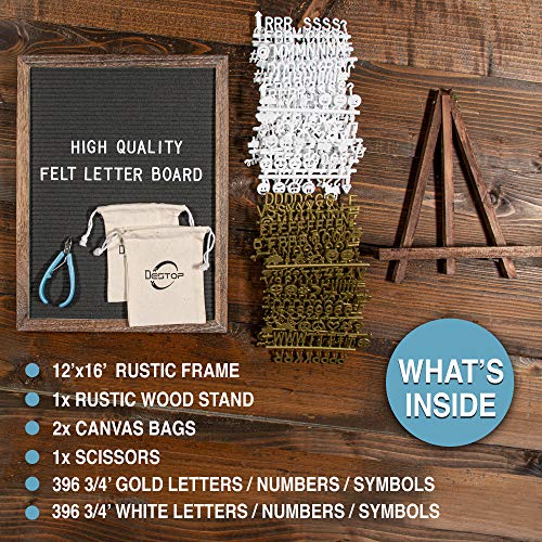 Felt Letter Board with Rustic Vintage Frame and Stand 12x16 inch,Grey Changeable Letter and Message Board Includes 792 Letters, Numbers and Symbols, Hook to Hang, 2 Canvas Bags - color: 12x16 Grey