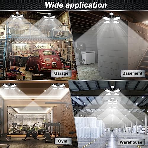 2 Pack LED Garage Light, 150W 15000LM 6500K LED Shop Lights, Garage Lights Ceiling Led with 4 Deformable Panels, Screw in E26/E27 Bulb Socket for Warehouse, Basement, Attic, Barn, High Bay Lighting - size: 150W-2PACK