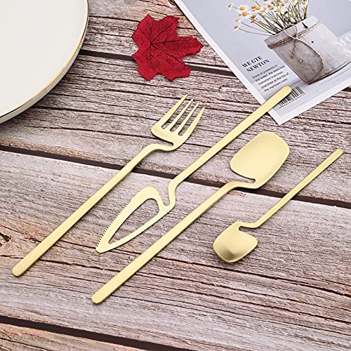 JASHII Silverware Set Satin Finish 24-Piece Stainless Steel Flatware Set Kitchen Utensil Set Service for 6 Tableware Cutlery Set Dishwasher Safe (Matte Champagne Gold) - color: Champagne gold 24pcs, size: service 6