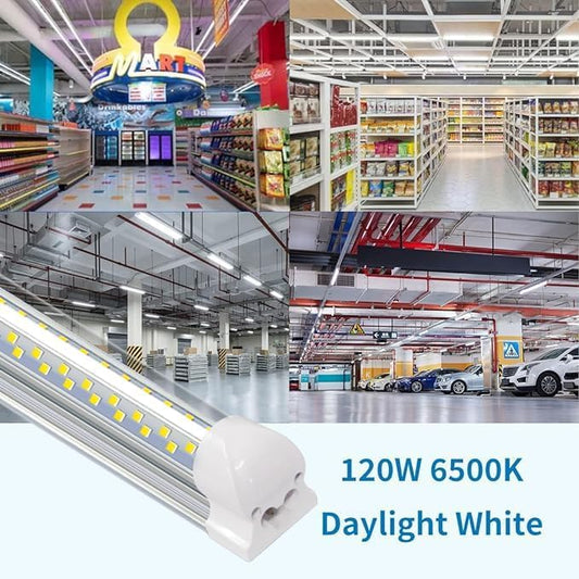 SZSKYING 10 Pack 8FT LED Shop Light, 120W 12000LM 6500K Daylight White, T8 Integrated Tube V-Shape, 96‘ Four Rows High Output, Linkable 8 Foot LED Light Fixture, Garage Lighting Plug in Non-Dimmable - size: 10 Pack