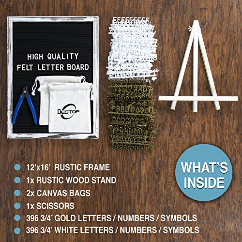 Felt Letter Board with Rustic Vintage Frame and Stand 12x16 inch,Black Changeable Letter and Message Board Includes 792 Letters,Numbers and Symbols, Hook to Hang,2 Canvas Bags - color: 12X16 Rustic White