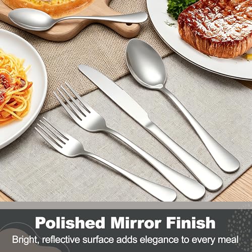 Runfly 40-Piece Silver Flatware Set, Stainless Steel Cutlery Set for 8 - color: Silver, size: 40