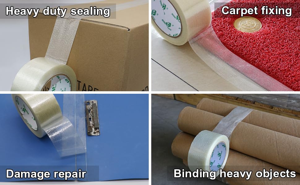 BOMEI PACK 1 Roll 5.5mil x 2Inch x 25yds Mono Filament Strapping Tape Heavy Duty Transparent Reinforced Fiberglass Tape