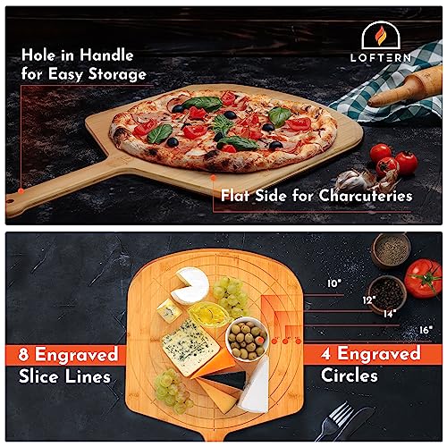Wooden Pizza Peel 16 Inch Board with Engraved Sizes - Multi-Purpose Bamboo Pizza Cutting Board, Wood Pizza Peel, Pizza Spatula Paddle, and Serving Board with Size and Cutting Guide - color: Natural(16 inch)