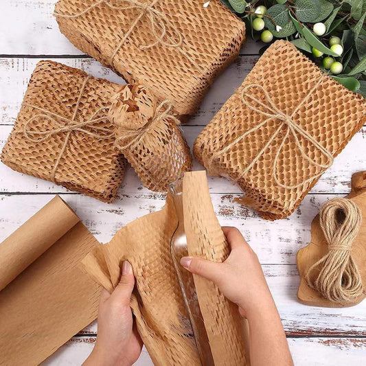 Honeycomb Packing Paper, 15"x230' Eco Friendly Packing Materials for Shipping Breakable Recyclable Moving Supplies Paper Bubble Wrap Sheets Roll with 20 Fragile Sticker Labels - size: 15" x 230'