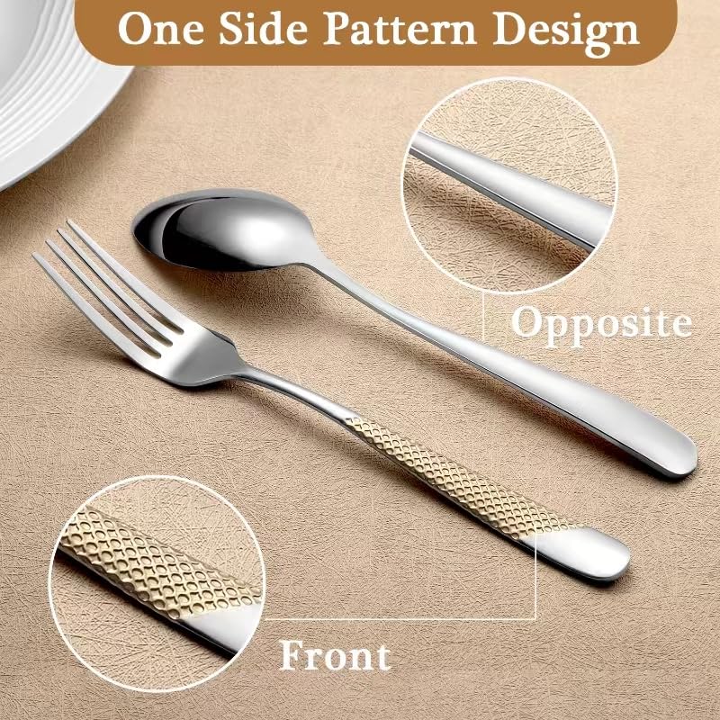 24 Piece Gold Hammered Silverware Set for 6, Premium Food-grade Stainless Steel Flatware Set, Luxury Design & Mirror Polished Cutlery Set, Eating Utensil Set with Fork Knife Spoon, Dishwasher Safe - color: Star Gold 24pcs