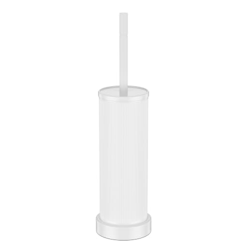 Metal Vertical Grain Toilet Bowl Brush and Holder Set Scrubber White - color: White