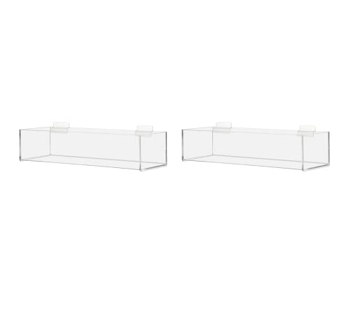 2 Pack Slatwall Acrylic Retail Tray 15 Inch Wide x 4 Inch Deep Rectangular One Compartment Clear Lucite Product Merchandise Storage Organizer for Businesses and Shops by Marketing Holders - size: Single 15"