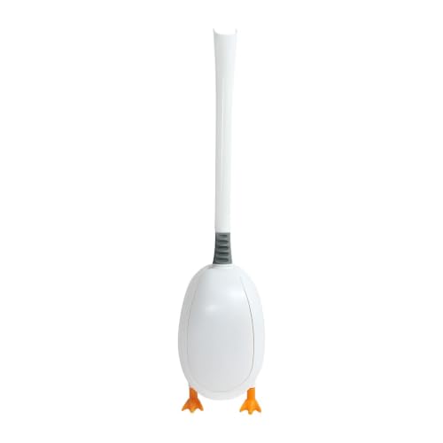 Duck-Shaped Toilet Brush Set – Flat Silicone Brush Head with Side Bristles for Deep Cleaning, Non-Stick, Hidden Plunger, Wall-Mount Holder(White) - color: White