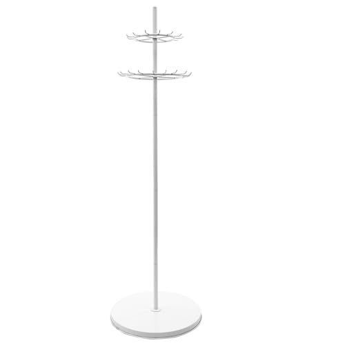 66.1 Inch Tie Rack Belt Display Shelf, Floor Standing Belt Hanger 2 Tier Retail Scarf Stand Jewelry Necklaces Organizer Shawls Purse Shelf for Clothing Store Home (White) - color: White