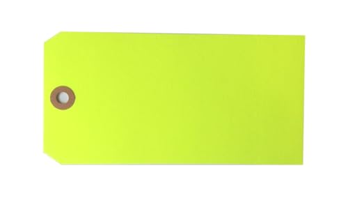#8 Shipping Tags, Fluorescent Yellow, Plain 13 Pt., 6-1/4" x 3-1/8", Fiber Reinforced Hole - 1,000 / Box