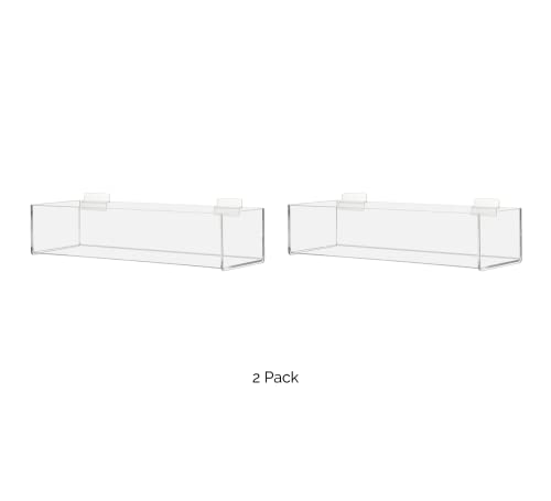 2 Pack Slatwall Acrylic Retail Tray 15 Inch Wide x 4 Inch Deep Rectangular One Compartment Clear Lucite Product Merchandise Storage Organizer for Businesses and Shops by Marketing Holders - size: Single 15"