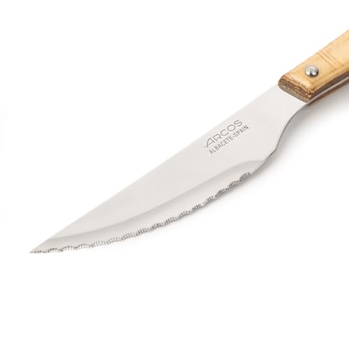 Arcos Table Knives - Steak Knife Table Knife - Blade Nitrum Stainless Steel 4" - Cut meat effortlessly thanks to its pearly edge - Powerful serrated blade - Handle Pack Wood Brown color