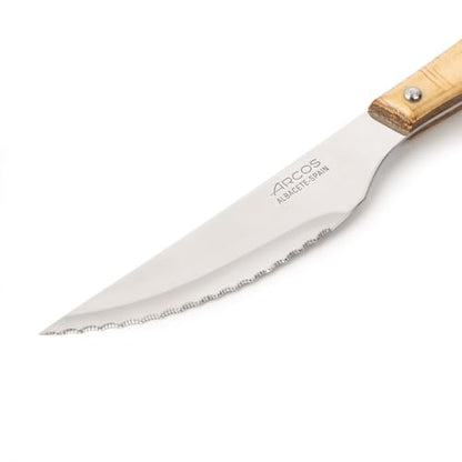 Arcos Table Knives - Steak Knife Table Knife - Blade Nitrum Stainless Steel 4" - Cut meat effortlessly thanks to its pearly edge - Powerful serrated blade - Handle Pack Wood Brown color