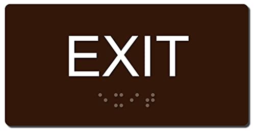 ADA Compliant Tactile Exit Sign (3" X 6" Dark Brown/White) - color: Dark Brown/White
