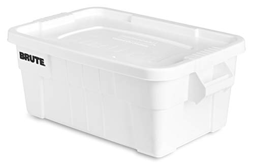 Rubbermaid Commercial Products BRUTE Tote Storage Container with Lid-included, 14-Gallon, White, Reusable Boxes for Moving/Storing in Garage/Basement/Attic/Jobsite/Truck/Camping - color: White