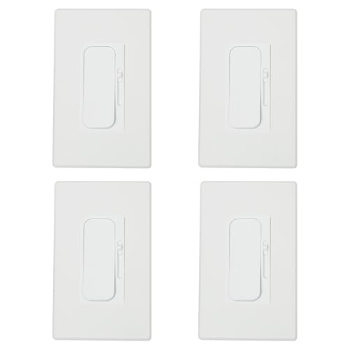 Sunlite LED Wall Rocker Style, Slide Bar Triac Dimmer Switch, Screwless Wall Plates Included, Single Pole or 3-Way Switching, 120 Volts, 200W Max for LED, 600W Max for Incandescent, White, 4 Pack - color: 4 Pack